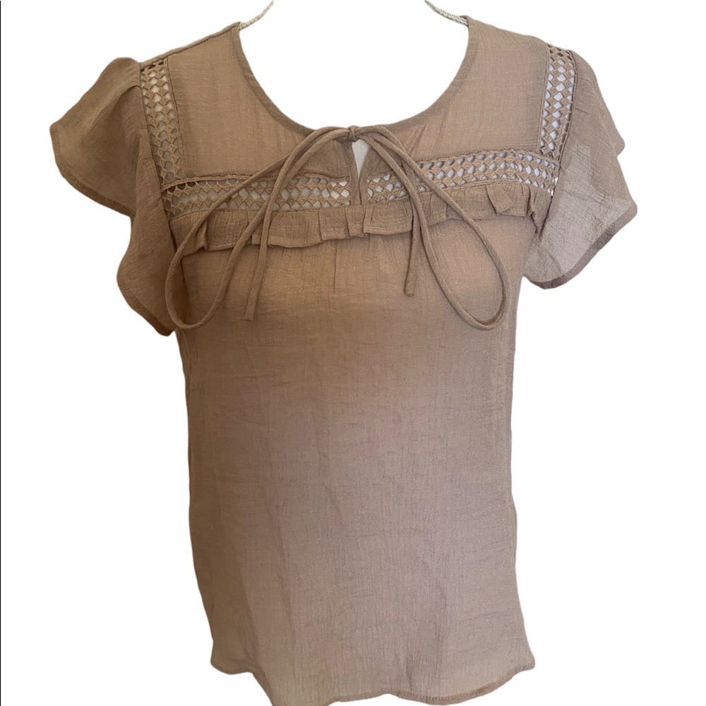 E & M | Womens Taupe Pilgrim Boho Top Size M Medium